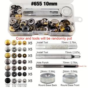 TEMU 35세트 10/12.5/15mm 금속 스냅 단추 스냅 프레스 스터드 버튼 혼합 7색 + 4종 설치 도구 키트, 수제 DIY 의류 액세서리 가죽공예 숄더백 액세서리