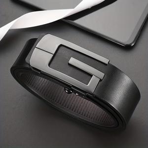 TEMU 남성용 패션 벨트 - 대형 G 자동 버클, 청바지와 드레스 팬츠 호환 헤비듀티 벨트, 비즈니스 및 캐주얼 웨어용 블랙 벨트, 사무실 및 캐주얼 복장에 적합한 스탠다드 사이즈, 비즈니스 캐주얼 및 정장 행사, 사무실, 결혼식에 적합 - 남성을 위한 이상적인 선물