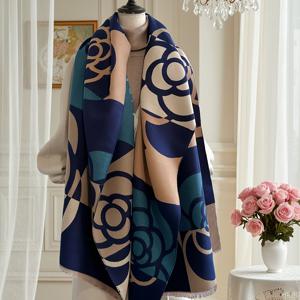 TEMU 플러스 사이즈 - 플러스 사이즈 - 가을/겨울 패션 컬러 매칭 플라워 고품질 모조 캐시미어 방풍 보온 스카프 여성 코트 숄 다용도 착용