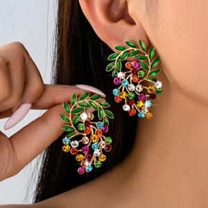 TEMU 로맨틱 문학적 정교한 라인스톤 모리 스타일 플로럴 하이엔드 감성 개성 창의적인 올매치 디자인 프롬 파티 여성 귀걸이 한 쌍