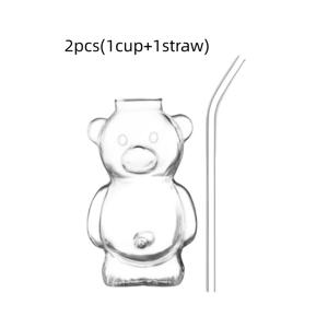 TEMU 2개(1컵+1빨대) 귀여운 곰돌이 유리 텀블러 - 재사용 가능, 아이스 커피, 차, 주스 등에 완벽 - 손세척 전용, 음료 서빙 | 장난기 넘치는 디자인
