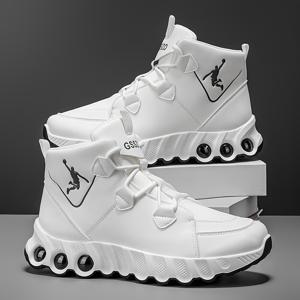 TEMU 1켤레 미드탑 패셔너블 스포츠 캐주얼 농구화 | 부드럽고 충격 흡수성이 뛰어난 PVC 밑창, 통기성 좋은 PU 갑피, 올 시즌용, 스포츠, 하이킹, 피트니스, 농구에 적합, 남녀공용, 두꺼운 디자인