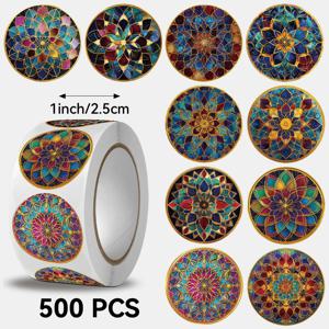 TEMU 500개입 롤, 만다라 패턴 스티커, 크기 2.5cm / 1.0인치, 원형 모양, 선물 포장에 이상적, 연필 케이스, 케이크, 책, 봉투, 수공예품, 카드지, 헬멧, 파티 장식 꾸미기에 적합