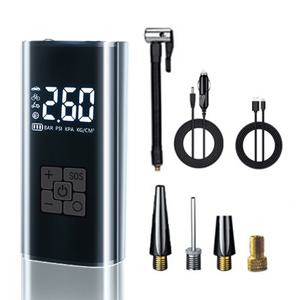 TEMU 타이어 공기압 주입기 휴대용 무선 올인원 세트 6000mAh 타이어 압력 모니터링/led손전등/보조배터리/자동차 농구공 자전거 다용도에어펌프, 블랙, 1세트