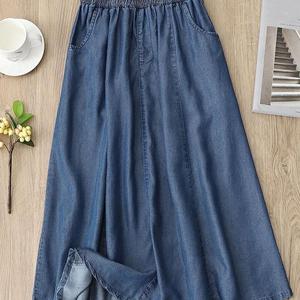TEMU 여성 여름 쿨링 데일리 하이웨스트 루즈핏 미디 데님 스커트 얇은 패션 밴딩 A라인 청치마 슬림소녀 SLIM GIRL