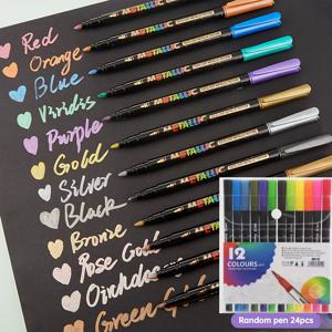 TEMU 24색 메탈릭 워터 베이스 마커 (1mm 가는 팁) - 속건성 생생한 색상 (레드, 오렌지, 그린, 퍼플, 골든, 브라운, 핑크, 터키석) - 생일 선물, 크리스마스, 할로윈, 새해 선물, 친구 선물, 부활절 선물로 완벽