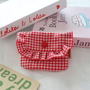 TEMU 레이스 코인 지갑, 체크무늬 플립 커버 휴대용 카드 가방, ID 가방, 여성용 블루투스 이어폰 생리대 보관 파우치