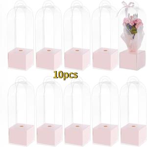 TEMU 10개 세트 빈 싱글 장미/카네이션 박스 + 투명 선물백 - 추수감사절, 할로윈, 어버이날, 크리스마스, 새해, 졸업식, 결혼식, 생일, 발렌타인데이, 스승의날 선물용 투명 꽃 선물 상자