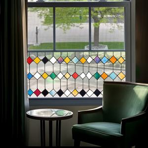 TEMU 1 빈티지 컬러풀 체크 무늬 모로코 전기정전기 유리 필름 프라이버시 창문 스티커, 침실 거실 주방 욕실 문 및 창문 장식용 홈 데코 리무벌 데칼