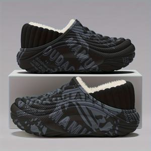 TEMU FZT 남성용 보온 단열 슬리퍼, 플러시 밑창 및 EVA 밑창, 가정용, 실내 겨울 보온용, 미끄럼 방지 밑창, 부드러운 라운드 토 부츠, 실내화용 따뜻한 안감, 노인 및 성인을 위한 아늑한 캐주얼 디자인