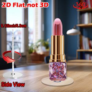 TEMU 2D 플랫, 1 2D 플랫 회전 아크릴 데스크탑 장식품 - 고급스러운 핑크 립스틱 모델과 골드 베이스, 전기 불필요, 사무실, 집, 화장대 장식, 데스크탑 장식, 사무실 장식 수집용 피규어, 2D 플랫