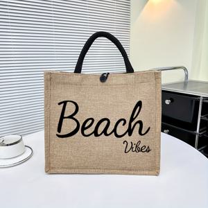 TEMU 프린트 매력, 여성용 시크한 카키 토트백 - 대용량, 안전한 클라스프 잠금 장치와 손목 스트랩이 있는 패셔너블한 숄더 핸드백