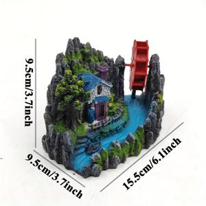 TEMU 수지 빌라 산 풍경 물고기 탱크 장식품 은신처 은신처 동굴이 있는 수족관 장식