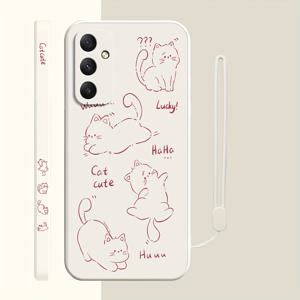 TEMU 삼성 S24 울트라/S23 플러스/S23/S22+/S21/S20 FE/노트20 울트라/10플러스와 호환되는 귀여운 고양이 만화 스타일의 손으로 그린 디자인 폰 케이스, TPU 핸드 스트랩 포함