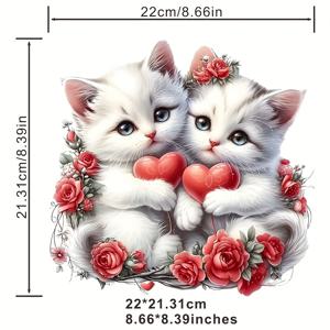 TEMU 남성을 위한 두 마리의 흰색 고양이가 빨간 심장 열전달 스티커를 들고 있는 7개의 아이템 세트, 티셔츠, 의류, 베개, 가방, 청바지에 적합합니다.