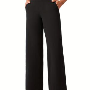 TEMU 플러스 사이즈 - 플러스 사이즈 - 플러스 사이즈 여성용 와이드 레그 팬츠 (포켓 포함), 하이웨이스트 신축성 좋은 캐주얼 팬츠, 여성용 레그 팬츠, 부드럽고 유연한 레저 팬츠 (포켓 포함)