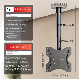 TEMU TV 행잉 스탠드, 천장형 TV 스탠드 풀 모션 TV 스탠드, 대부분의 32-75인치 평면/곡면 TV/모니터용, 회전 틸트 높이 조절 가능