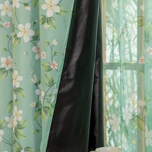 TEMU 1개 미드센추리 모던 그린 플로럴 커튼 - 더블 레이어 컴포지트, 로드 포켓 디자인, 열차단 및 빛 차단, 거실·침실·사무실 장식용, 아티스틱 윈도우 트리트먼트 | 폴리에스터 소재, 거실 커튼