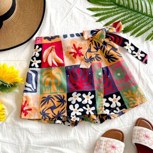 TEMU 여성용 트로피컬 플로랄 프린트 랩 비치 쇼츠와 전면 리본 디테일 - 세탁기 사용 가능 가벼운 여름 수영복 커버업, 음악 축제 및 카니발 및 부활절 휴가용