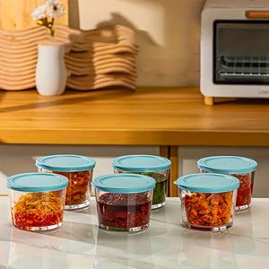 TEMU 뚜껑이 있는 6개 세트 유리 주방 신선 유지 상자, 냉장용 양념 및 소금 채소용 방수 라운드 보관병