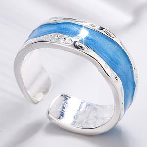 TEMU 02172 신상 한국 스타일 불규칙 와이드 블루 레진 반지, 트렌디하고 독특한 오픈 핑거 여성용 반지, 아름다운 선물 상자 포함. 어버이날 선물, 웨딩 신부 들러리 선물로 완벽한 선택, 뮤직 페스티벌, 부활절 파티에 적합