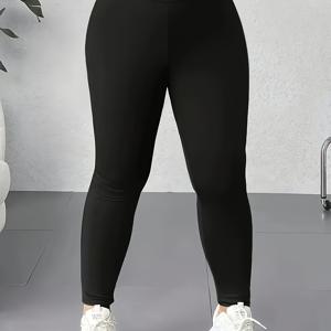 TEMU 플러스 사이즈 - 플러스 사이즈 - 플러스 사이즈 여성 솔리드 컬러 하이웨이스트 레깅스, 우아한 핏 팬츠, 바지, 여성 롱 팬츠, 플러스 사이즈 여성 의류