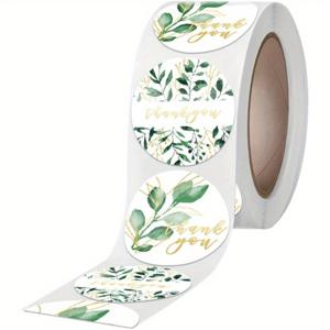 TEMU 500개 원형 자체 접착식 감사 라벨 스티커, 직경 1.5인치, 두 가지 다른 잎사귀 디자인. 공예, 생일, 결혼식, 선물, 브라이덜 샤워에 적합