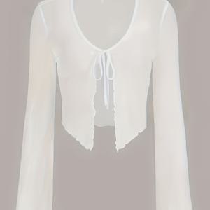 TEMU 우아한 파티 메쉬 가디건 | 발레 스타일 앞면 매듭 숏 커버업, 댄스 및 의상에 완벽, 캐주얼하고 우아한 올 시즌 활용도 높은 드레스 (어깨 노출 스트랩)