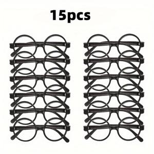 TEMU 마술사 테마 원형 프레임 안경 15개 - 렌즈 미포함, 블랙 플라스틱 할로윈 코스튬 액세서리 및 파티 장식, 불규칙 안경 프레임, 테마 이벤트 및 메이크업에 적합, 재미있는 안경 | 할로윈 장식