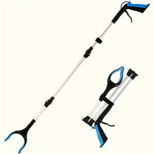 TEMU 삼단 접이식 블루 43인치 초장형 쓰레기 집게, 자석 팁 포함, 다기능 그랩버 도구, 경량 알루미늄 텔레스코픽 암, 다각도 유연 그립, 노인 친화적 비전기 집게. 침실, 주방, 파티오, 바닥 청소에 적합. 사계절 사용 가능