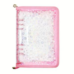 TEMU 1개 스티커 보관 정리 바인더 A5 재사용 가능 지퍼 앨범 투명 레이저 스타 커버 및 포켓 페이지 포함, 다이어리 학교 사무용품