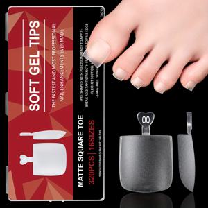 TEMU 320개 퀵시크 프렌치 팁 프로스트 젤 발톱 팁 | 빅 스퀘어 쉐입, 단색, 매트 엔드, 투명 아크릴 네일 익스텐션, 매니큐어용 프레스온 발톱 팁