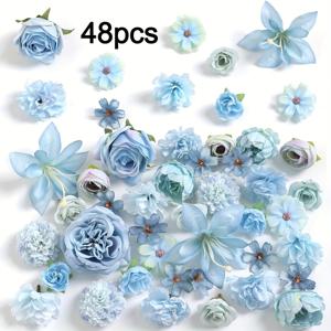 TEMU 공예용 조화 꽃 머리 - 48개 멀티 실크 조화 장미, 모란, 데이지 & 플로럴 헤드 대량, 웨딩 장식, 졸업 모자, 케이크 토퍼, 홈