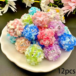 TEMU 20mm 입체 소프트 클레이 꽃 공 12개입, 그라데이션 컬러 백합 및 벚꽃 공 비즈, 반짝이는 펄 컬러, 보라색, 파란색, 초록색, 분홍색, 빨간색 그라데이션 색상 혼합. 다양한 장식에 적합