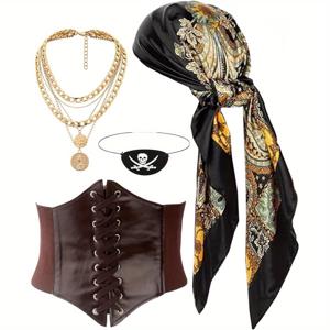 TEMU 성인용 해적 의상 4종 세트 - 해적 모자, 반다나, 벨트, 할로윈 역할극 액세서리 - 할로윈 파티, 미니 댄스, 학교 무대 공연, 코스튬 이벤트용, 할로윈 코스튬