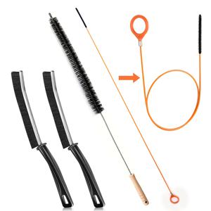 TEMU 4개 세트, 매우 긴 배수구 후크와 긴 손잡이가 있는 유연한 히터 청소 브러시, 그리고 욕실 싱크대, 욕조, 샤워기, 냉장고 코일, 세탁기 건조기 정리함에 이상적인 2개의 틈새 청소 브러시 포함