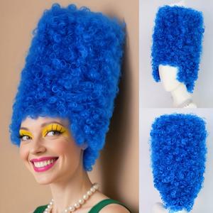 TEMU 코믹 전시회 드레싱용 하이 햇 컬리 플러피 합성 코스프레 가발