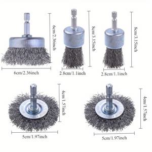 TEMU 5개 드릴 와이어 브러쉬 세트, 1/4인치(약 0.6cm) 육각 생크 연마 와이어 휠, 드릴용 와이어 컵 브러쉬, 페인트 및 녹 제거를 위해 설계된 굵은 탄소강 와이어 브러쉬 세트