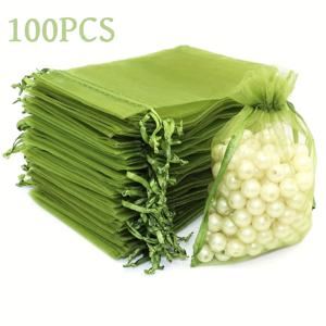 TEMU 100개 올리브 그린 오간자 끈주머니 - 할로윈 장식, 부활절 선물, 주얼리, 크리스마스 장식에 적합한 다양한 사이즈, 공예 시장 디스플레이에 필수, 추수감사절, 어버이날, 웨딩 파보어, 핸드메이드 주얼리 선물에 최적