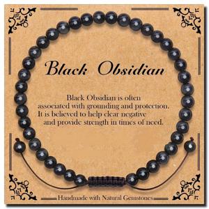 TEMU 천연 흑요석 스톤 팔찌 - 진품 4mm 스톤 비즈, 핸드메이드 파워, 남녀공용, 일상 및 특별한 날을 위한 힘의 돌 선물, 천연 흑요석 보석 팔찌