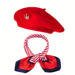 TEMU 여성 프렌치 테마 파티, 성인 롤플레잉 이벤트, 발렌타인데이 의상, 파티 코스튬 추가, 새해 선물, 크리스마스 장식에 적합한 프렌치 베레모 세트 (베레모, 스카프, 모자 핀 포함)