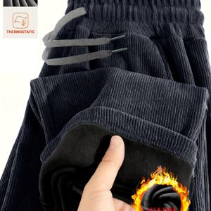 TEMU 남성용 가을/겨울 캐주얼 코듀로이 팬츠, 루즈핏 패션 바지, 네 개의 포켓 디자인, 스트레이트핏 바지, 폴리에스터 섬유, 신축성 없음, 스타일리시하고 활용도 높은 스트레이트핏 바지, 보온용 안감 처리