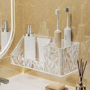 TEMU 투명 방수 벽걸이 수납함 - 튼튼한 아크릴 빗 보관함, 대용량 경량, 화장대 및 욕실에 적합한 메이크업 정리함, 칫솔 및 치약용 벽걸이 홀더