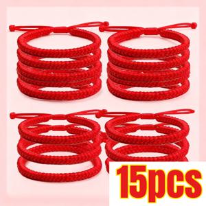 TEMU 여자/남자 선물 15개 팔찌 파티 답례품 가방 땋은 빨간색 코드 여성 팔찌 행운의 빨간색 끈 팔찌 지역 연도 빨간색 로프 팔찌 조절 가능한 손으로 짠 매듭 팔찌 주얼리 팔찌 축복 선물 생일 파티 결혼식 휴일 할로윈