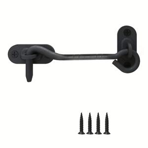 TEMU 도어 후크 걸쇠 5개 세트, 내구성 있는 후크 걸쇠 1개 + 나사 4개, 헛간 문 잠금장치, 블랙 고하중 게이트 걸쇠, 창문 후크, 고하중 도어 걸쇠, 헛간, 창고, 오두막, 창문, 욕실, 도어에 적합