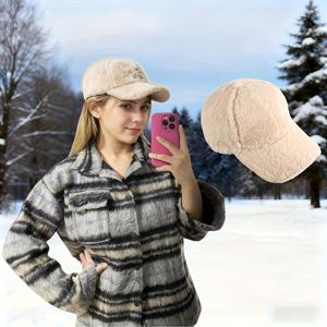 TEMU 겨울용 귀마개 플러시 야구 모자 1개, 여성용 큰 머리 둘레에 잘 어울리는 얼굴 커버 오리부리 모자, 단색의 패셔너블하고 활용도 높은 야구 모자