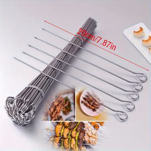 TEMU 스테인리스 스틸 회전 이이 바늘 30개, 재사용 가능한 BBQ 꼬치, 그릴용 스틱, 가금류 묶는 바늘, 금속 케밥 꼬치, 고기 꼬치용 링