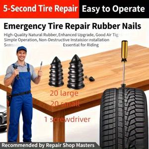 TEMU 스파이럴 타이어 수리용 못 40개, 대형 20개 + 소형 20개 공구 키트, 트랙터, 자동차, 잔디깎이, , 자전거 타이어 수리용, 간편하고 편리한 설치