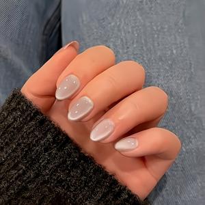 TEMU 24개 우아한 투명 고양이 눈 네일 팁, 반짝이는 밝은 색상 아이스 투명 고양이 눈 인조 네일, 아이스 투명 고양이 눈 풀 커버 네일, 여성용 프레스온 네일, 여성 네일 아트, 고품질 인조 네일