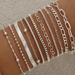 TEMU 11피스 925 실버 도금 팔찌 세트, 힙합 패션 스네이크 본 체인 디자인, 우아하고 심플한 스타일, 부활절, 새해, 생일, 발렌타인데이, 라마단 선물로 최적의 선택